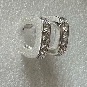Joan Rivers‎ Earrings Silver Tone Clear Crystal Rhinestones Square Hoop